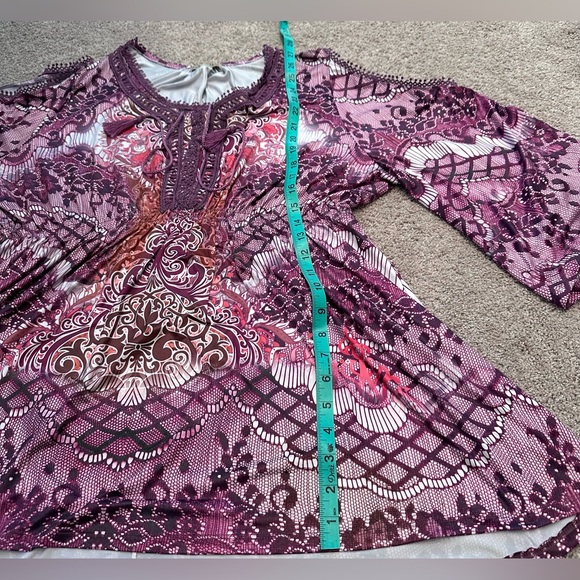 One World Cold Shoulder Top elastic waist crochet details tassels. Size 1X - Picture 7 of 8